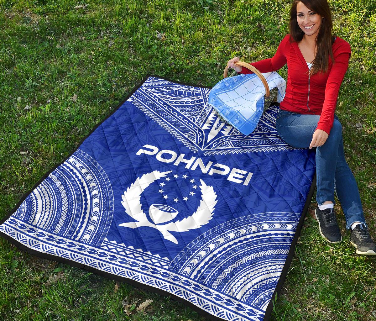 Pohnpei Premium Quilt - Pohnpie Flag Polynesian Chief Blue Version - Polynesian Pride