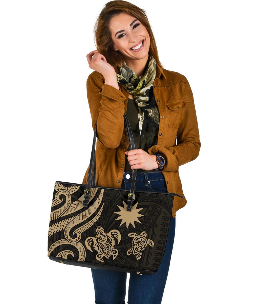 Nauru Large Leather Tote - Gold Tentacle Turtle - Polynesian Pride