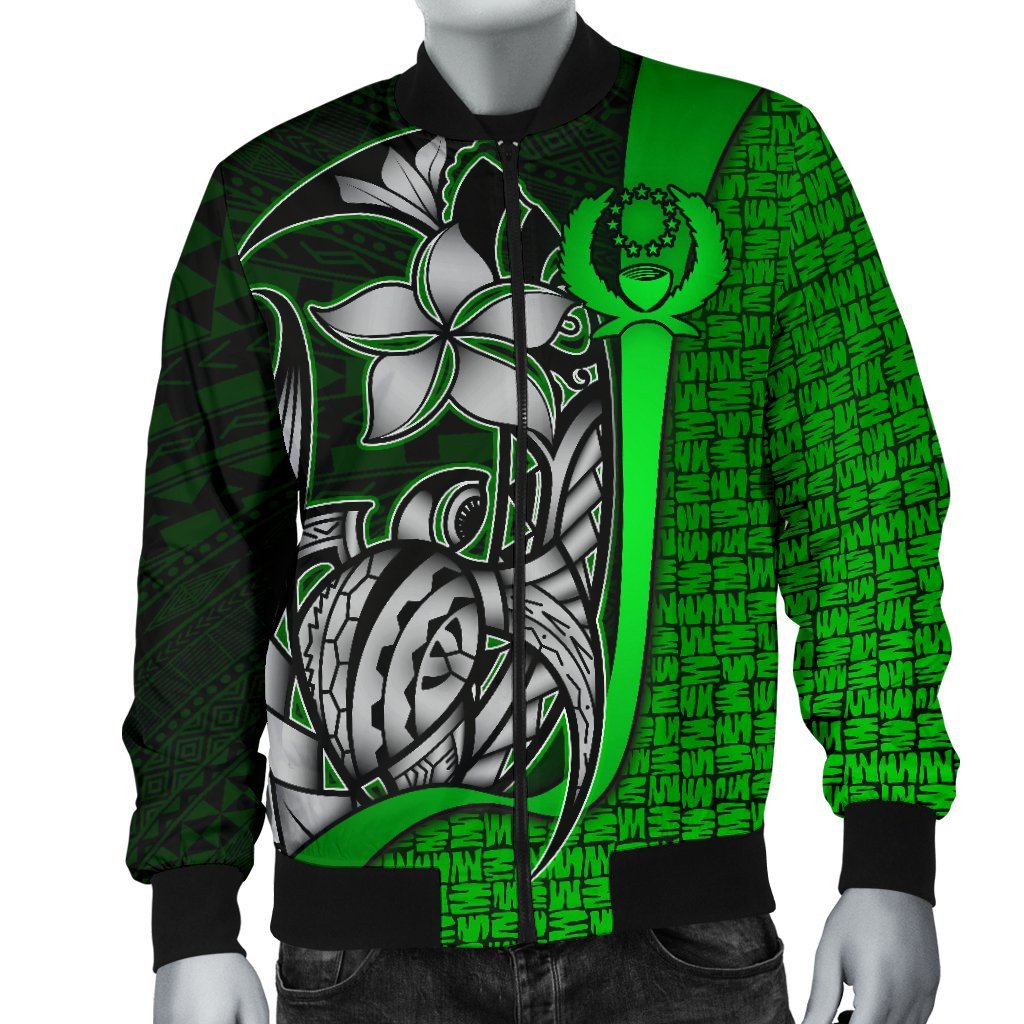 Pohnpei Micronesia Men's Bomber Jackets Green - Turtle With Hook - Polynesian Pride