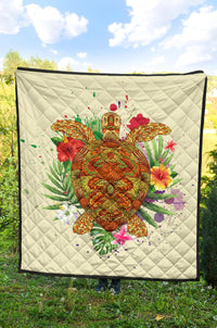 Hawaii Turtle Life Hibiscus Design Premium Quilt - Polynesian Pride