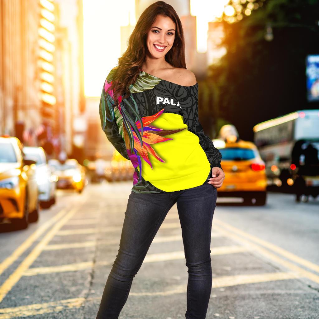 Palau Women's Off Shoulder Sweater - Polynesian Hibiscus Pattern - Polynesian Pride