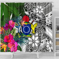 Cook Islands Shower Curtain White - Turtle Plumeria Banana Leaf - Polynesian Pride