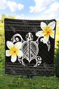 Hawaii Premium Quilt - Turtle Plumeria Flowers Polynesian Pattern - Polynesian Pride