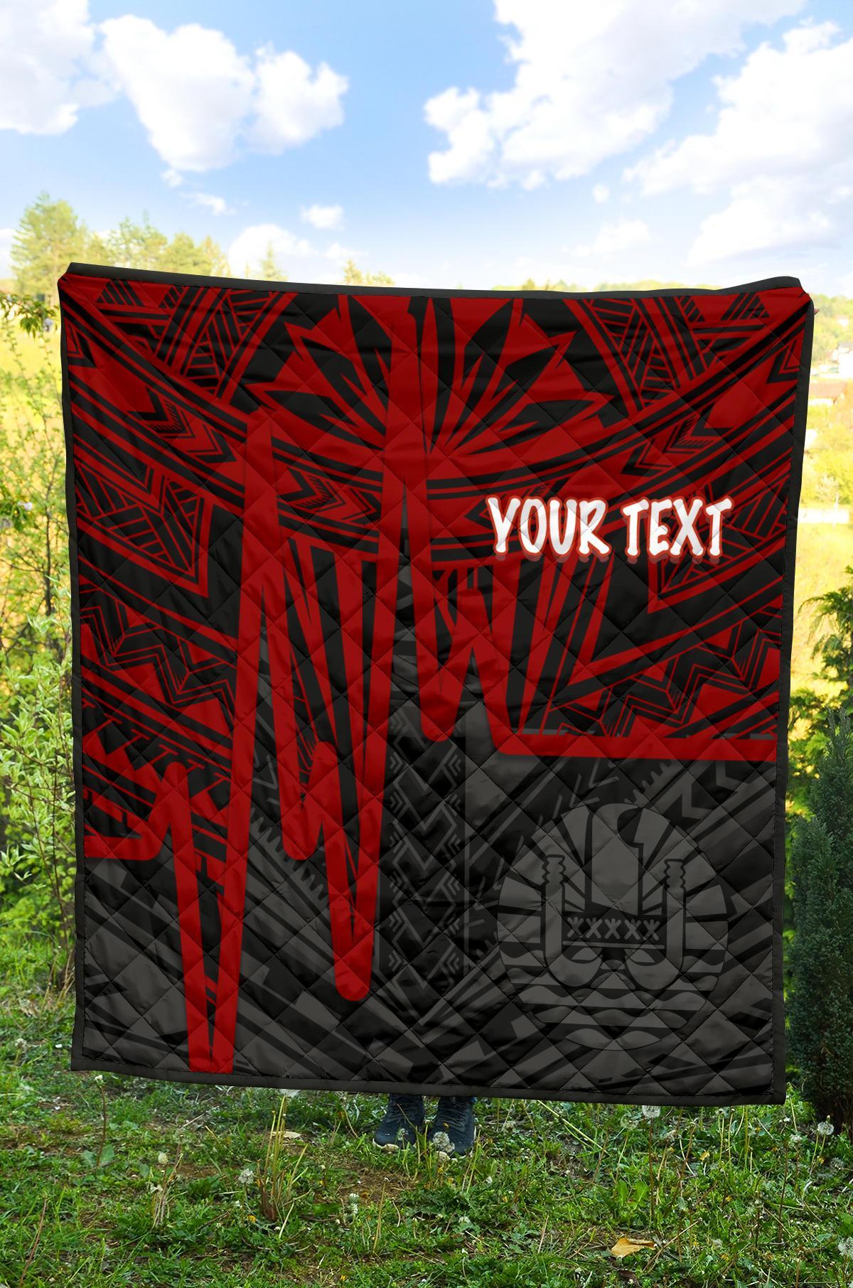 Tahiti Personalised Premium Quilt - Tahiti Seal In Heartbeat Patterns Style (Red) - Polynesian Pride