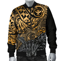 Polynesian Hawaii (Kanaka Maoli) Men Bomber Jacket - Gold Hibiscus Turtle Flowing - Polynesian Pride