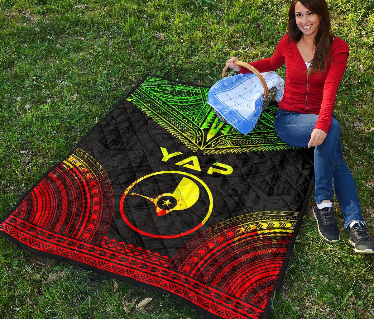 Yap Premium Quilt - Yap Flag Polynesian Chief Reggae Version - Polynesian Pride
