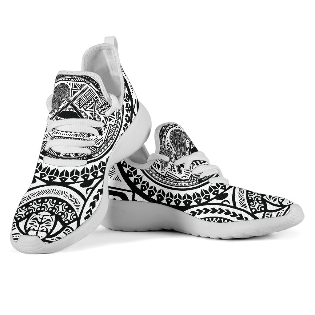 American Samoa Polynesian Tattoo Mesh Knit Sneakers White - Polynesian Pride