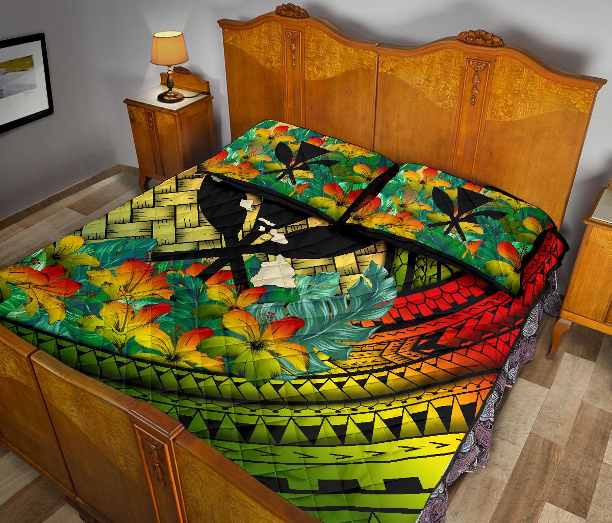Kanaka Maoli (Hawaiian) - Quilt Bed Set Lauhala Polynesian Hibiscus Reggae - Polynesian Pride