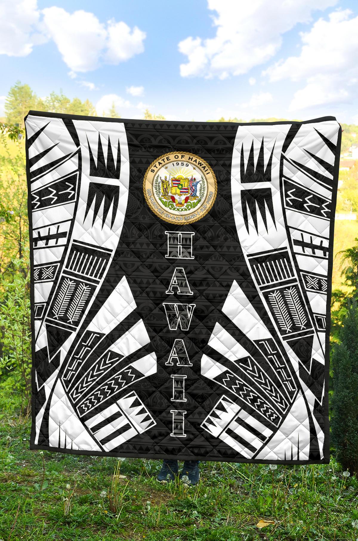 Hawaii Premium Quilt - Hawaii Seal Polynesian White Tattoo (Black) - Polynesian Pride