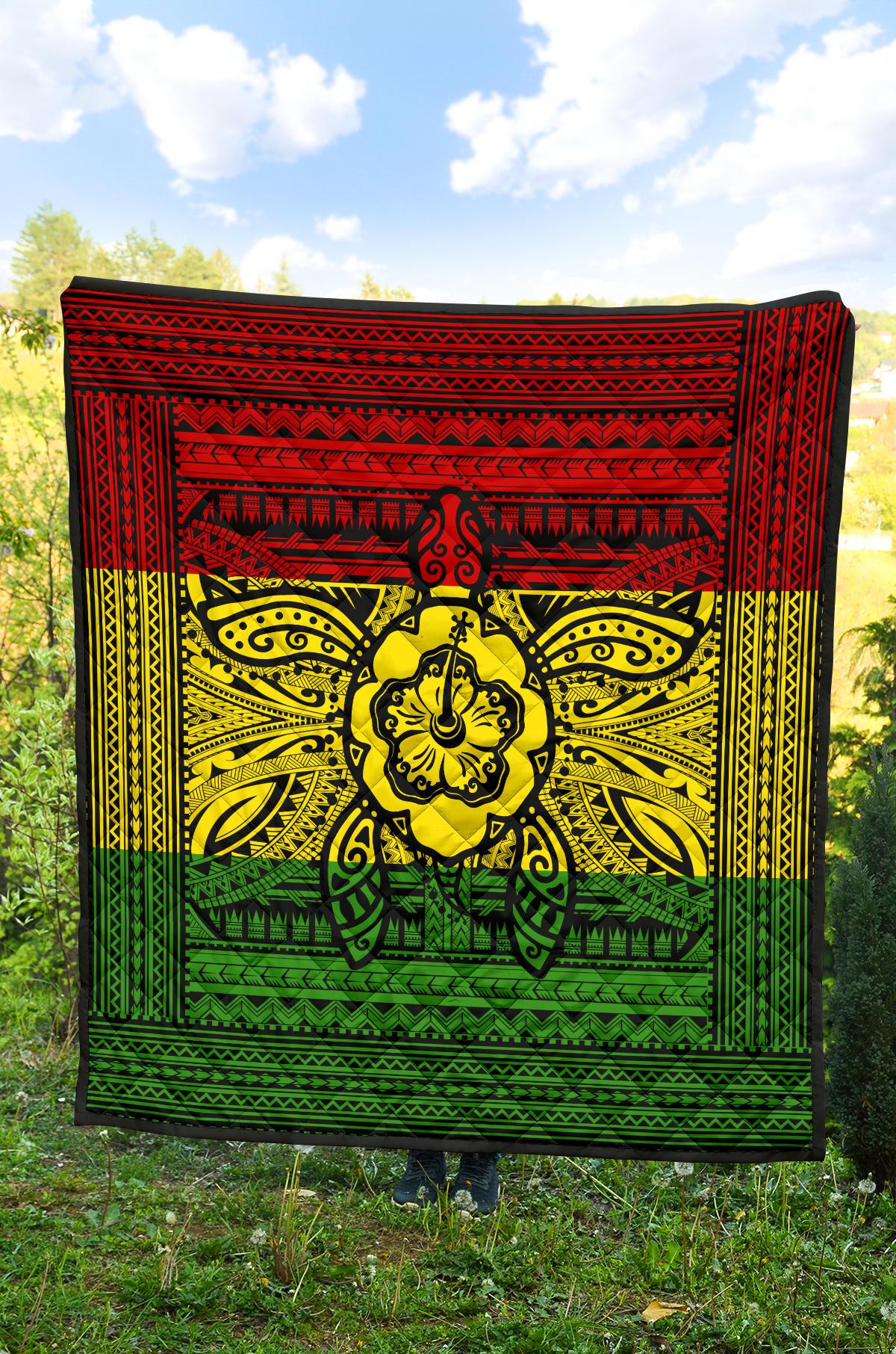 Hawaii Polyensian Kanaka Flag Turtle Premium Quilt - Polynesian Pride