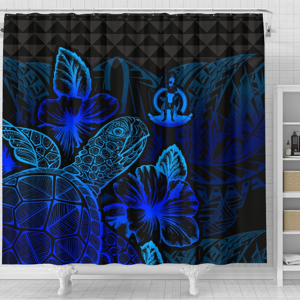 Vanuatu Shower Curtain Turtle Hibiscus Blue - Polynesian Pride