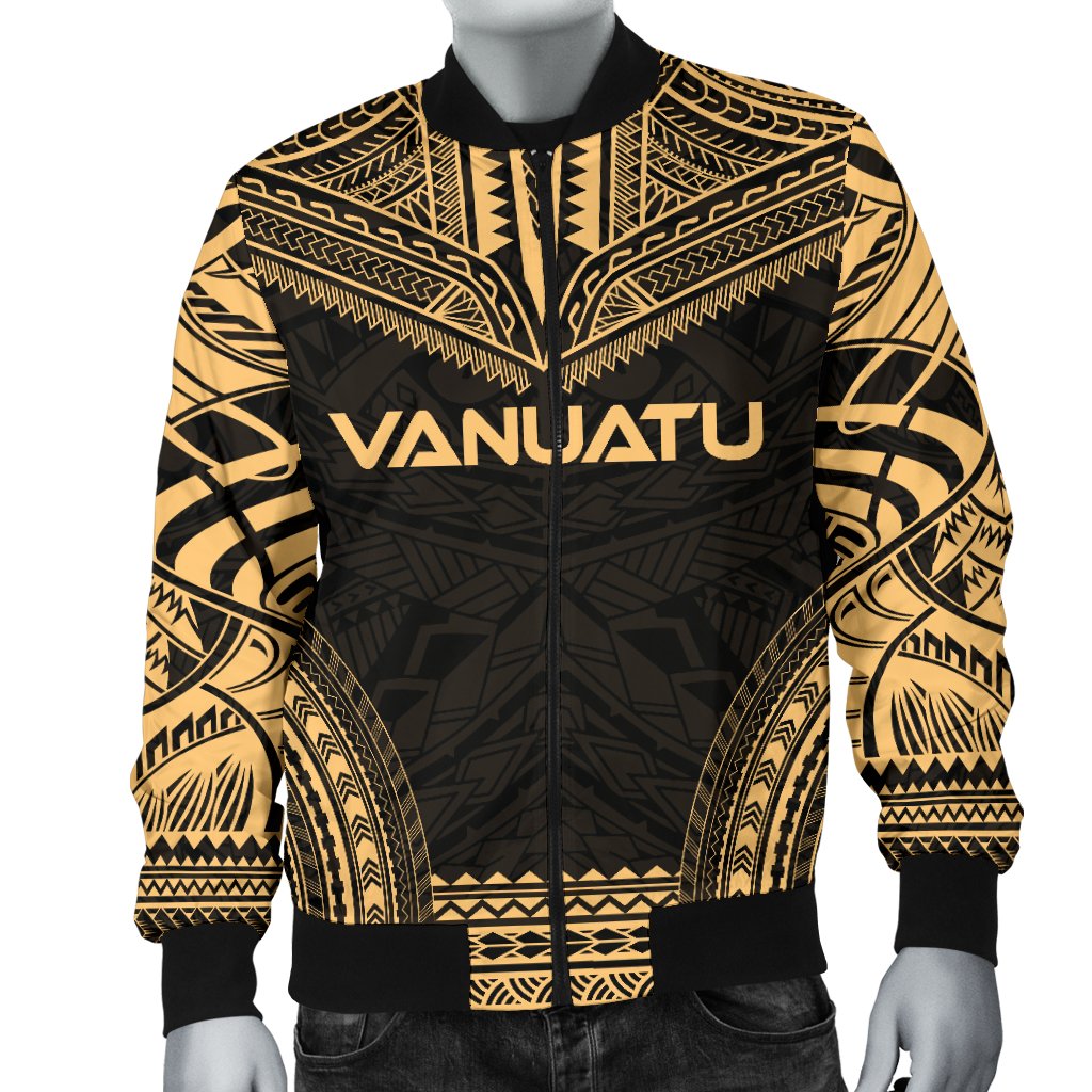 Vanuatu Polynesian Chief Men's Bomber Jacket - Gold Version - Polynesian Pride