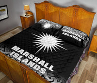 Marshall Islands Quilt Bed Set - Marshall Islands Flag Polynesian Tattoo Black Fog Style - Polynesian Pride