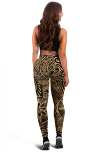 Polynesian Hawaiian Style Tribal Tattoo Gold Hawaii Women's Leggings AH - Polynesian Pride
