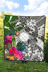 Marshall Islands Premium Quilt White - Turtle Plumeria Banana Leaf - Polynesian Pride