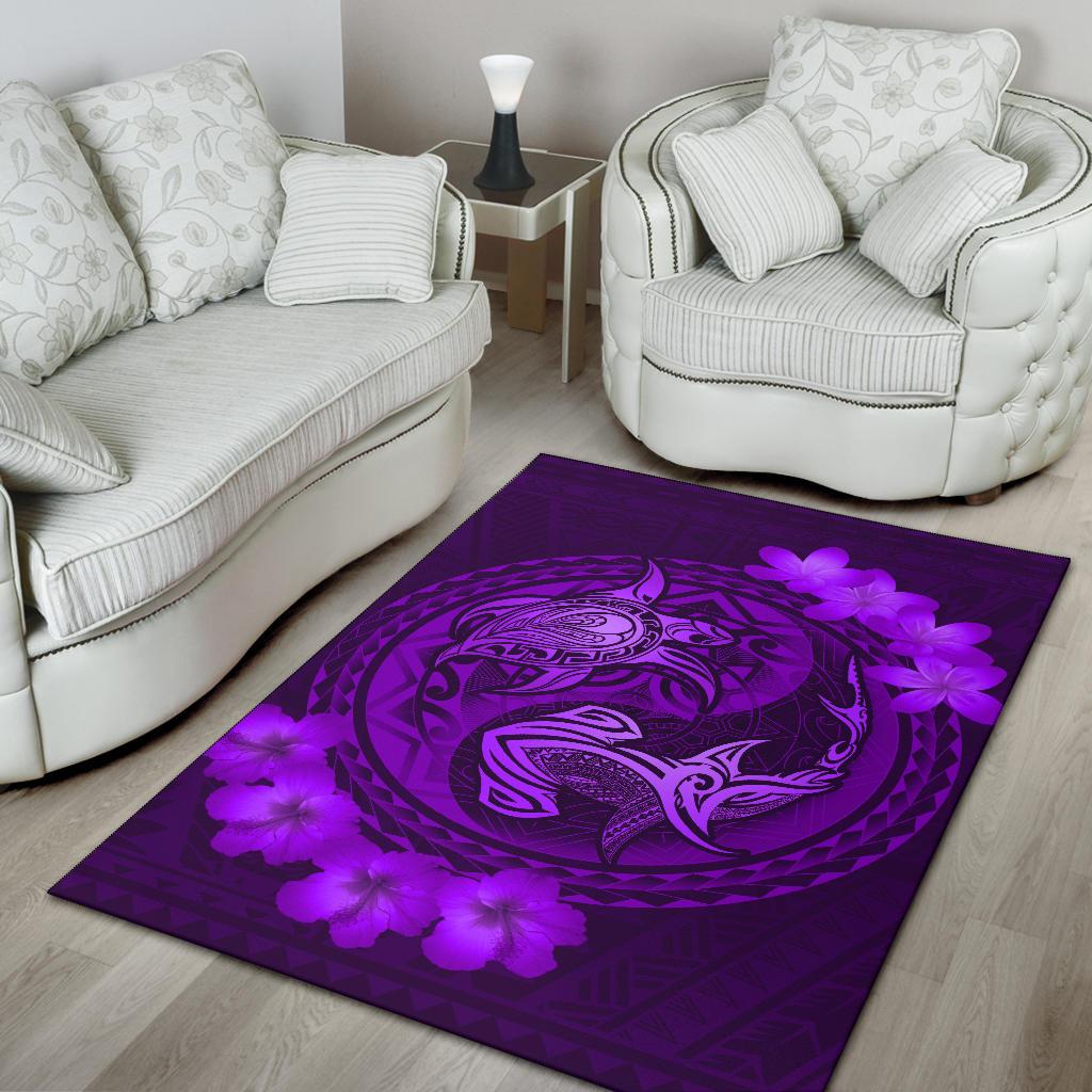Hawaii Yin Yang Turtle Shark Hibiscus Plumeria Rug - Purple - Polynesian Pride