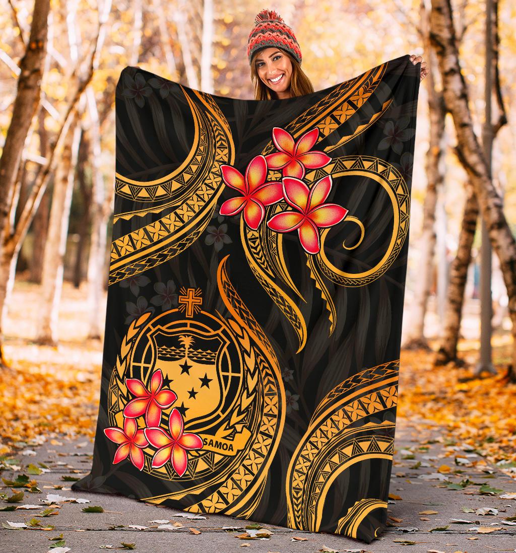 Samoa Polynesian Premium Blanket - Gold Plumeria - Polynesian Pride