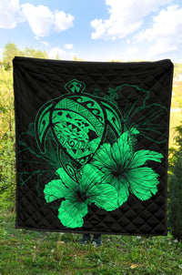 Hawaii Hibiscus Premium Quilt - Turtle Map - Pastel Green - Polynesian Pride