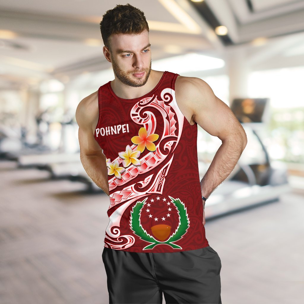 Pohnpei Men's Tank Top - Pohnpei Seal Polynesian Patterns Plumeria Red - Polynesian Pride