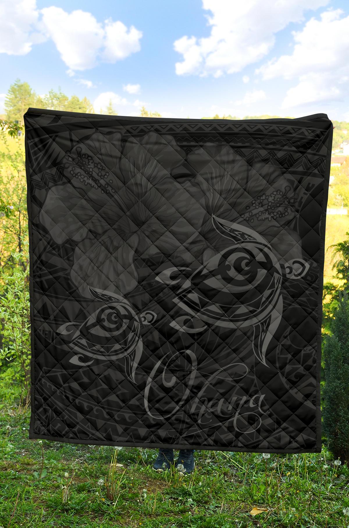 Hawaii Turtle Ohana Hibiscus Poly Premium Quilt Gray - Polynesian Pride