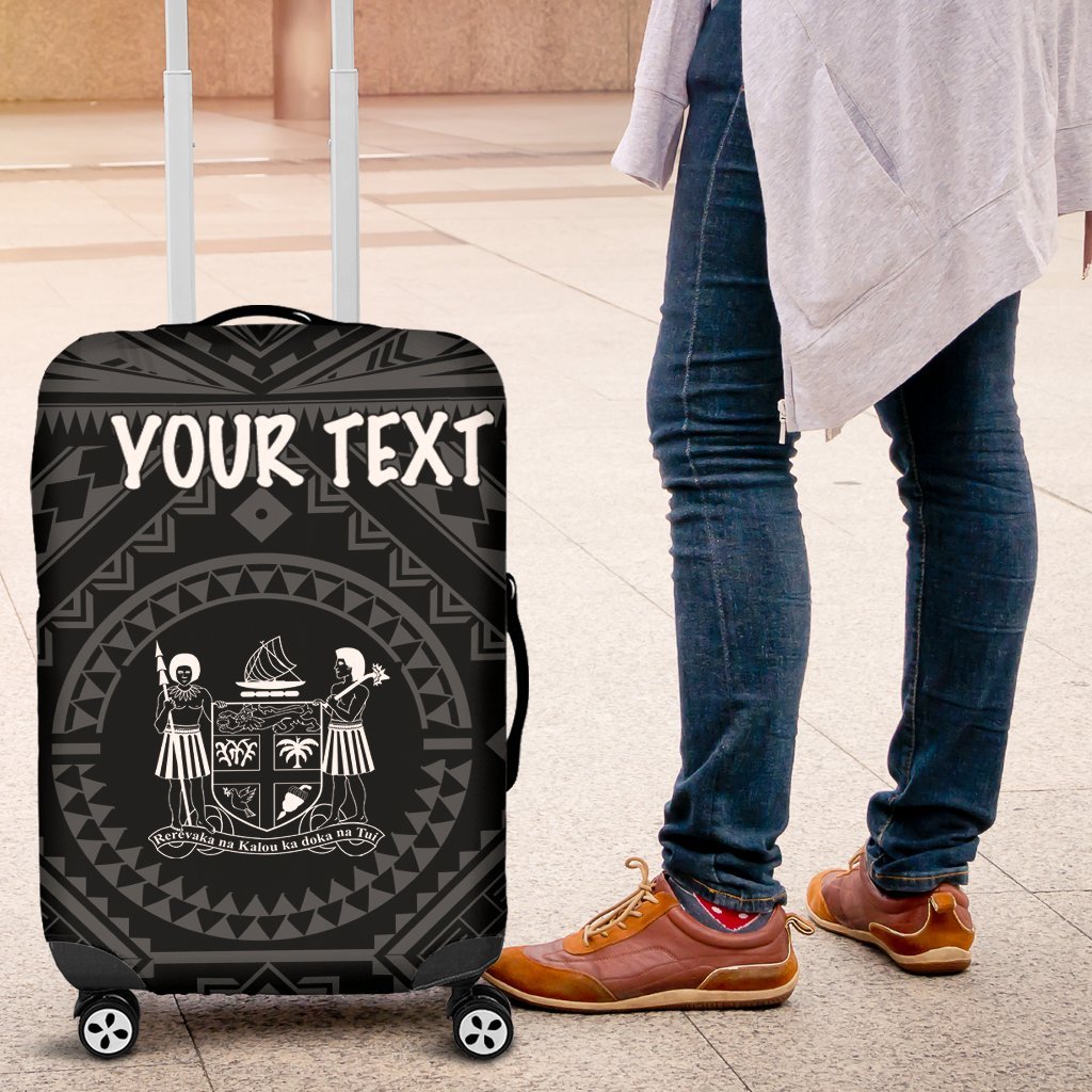 Fiji Personalised Luggage Covers - Fiji Seal With Polynesian Tattoo Style ( Black) - Polynesian Pride