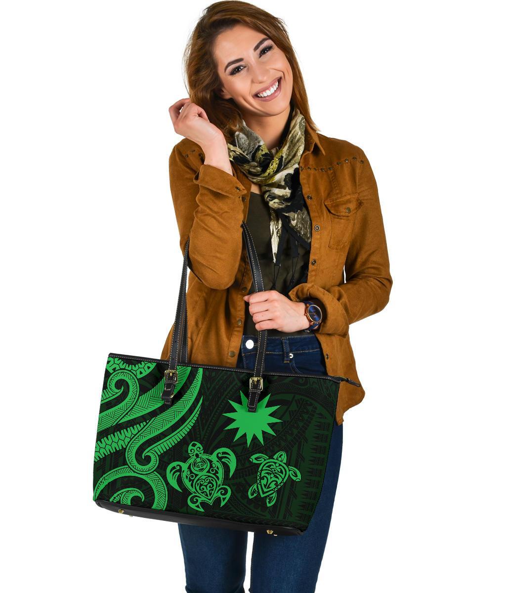 Nauru Large Leather Tote - Green Tentacle Turtle - Polynesian Pride