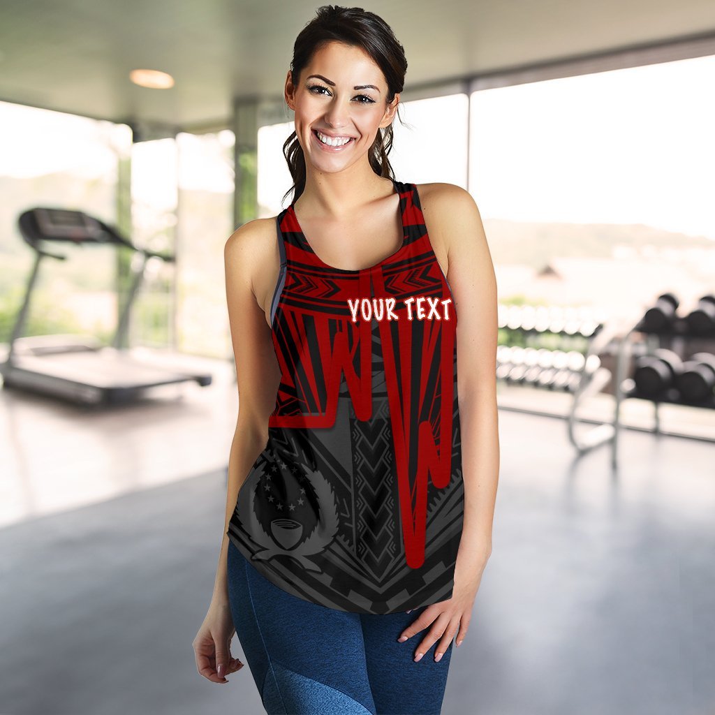 Pohnpei Personalised Women's Racerback Tank - Pohnpei Seal In Heartbeat Patterns Style (Red) Red - Polynesian Pride