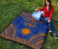 Marshall Islands Premium Quilt - Marshall Islands Flag Polynesian Chief BLue Version - Polynesian Pride