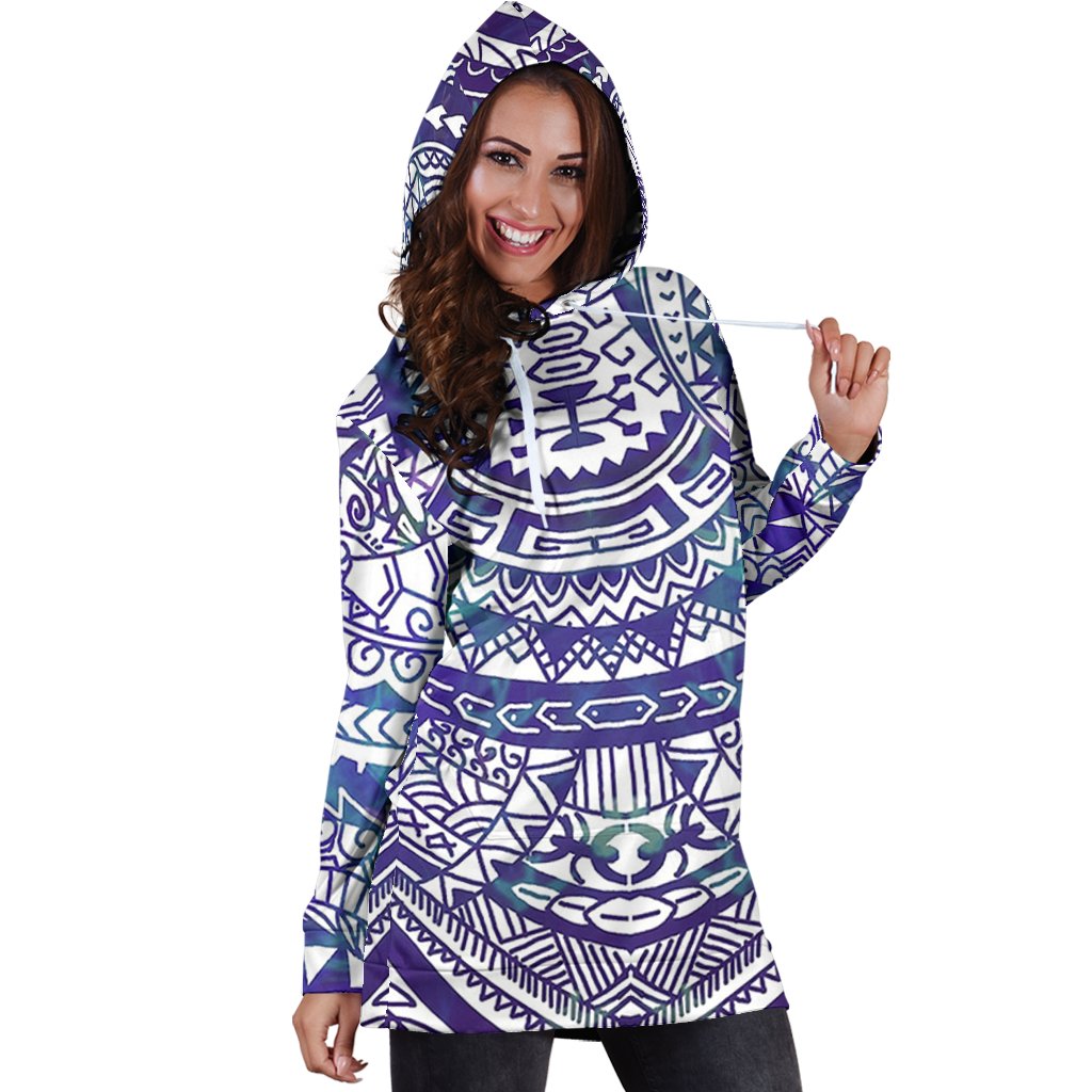 Polynesian Tribal Hoodie Dress Blue - Polynesian Pride