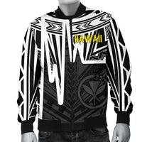 Hawaii Men's Bomber Jacket - Kanaka Maoli With Polynesian Pattern In Heartbeat Style (Black,White) - Polynesian Pride