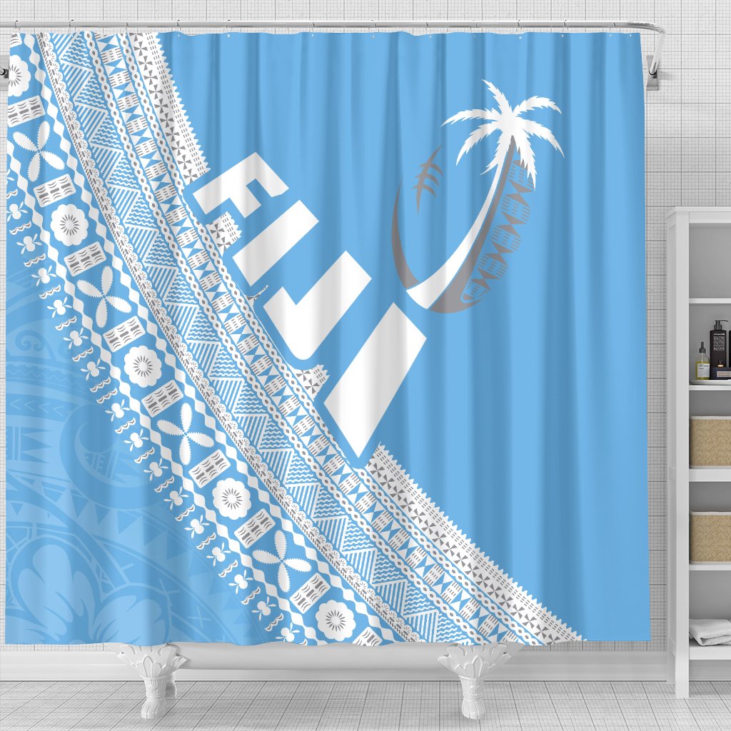 Fiji Tapa Rugby Shower Curtain version Style You Win - Blue - Polynesian Pride