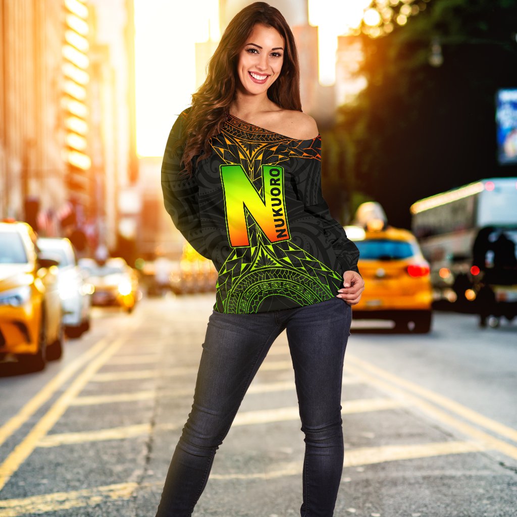 Nukuoro Atoll Custom Personalised Women's Off Shoulder Sweater - Polynesian Pride