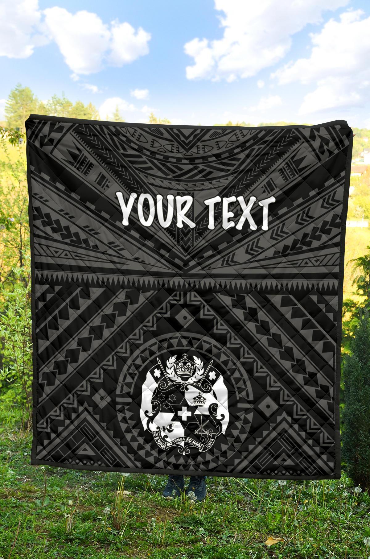 Tonga Personalised Premium Quilt - Tonga Seal With Polynesian Tattoo Style (Black) - Polynesian Pride