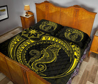 Polynesian Quilt Bed Set - Polynesian Yellow Seahorse Tattoo - Polynesian Pride