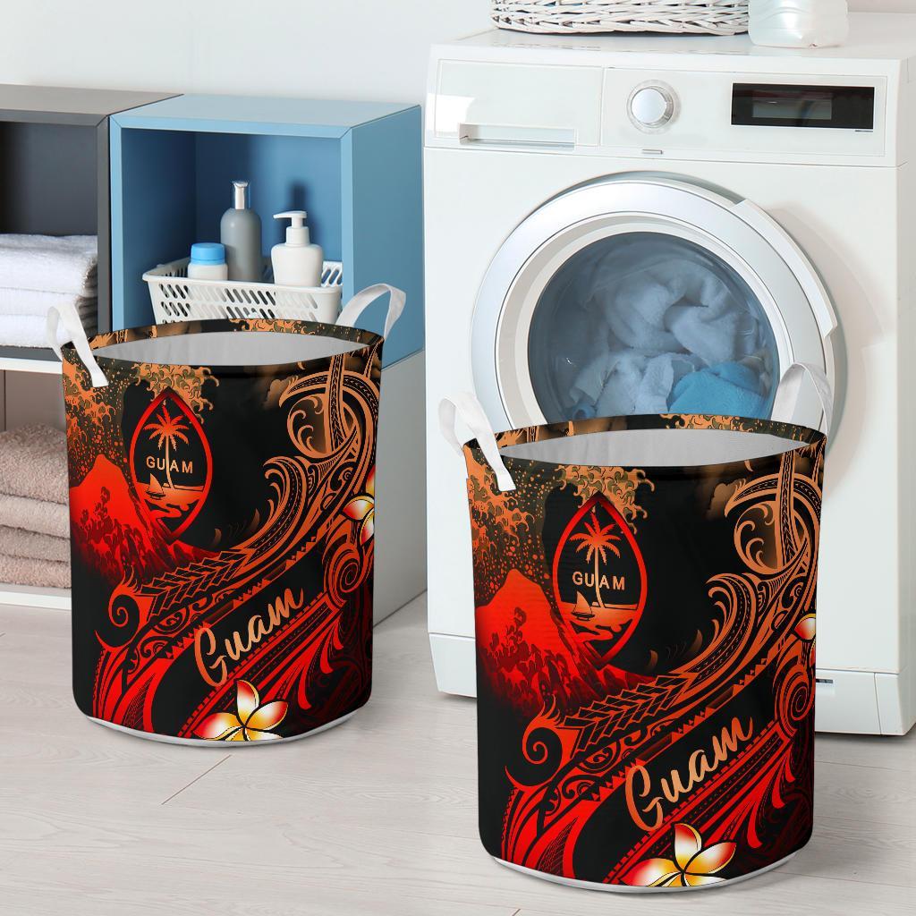 Guam Polynesian Laundry Basket - Plumeria Flowers And Waves - Polynesian Pride