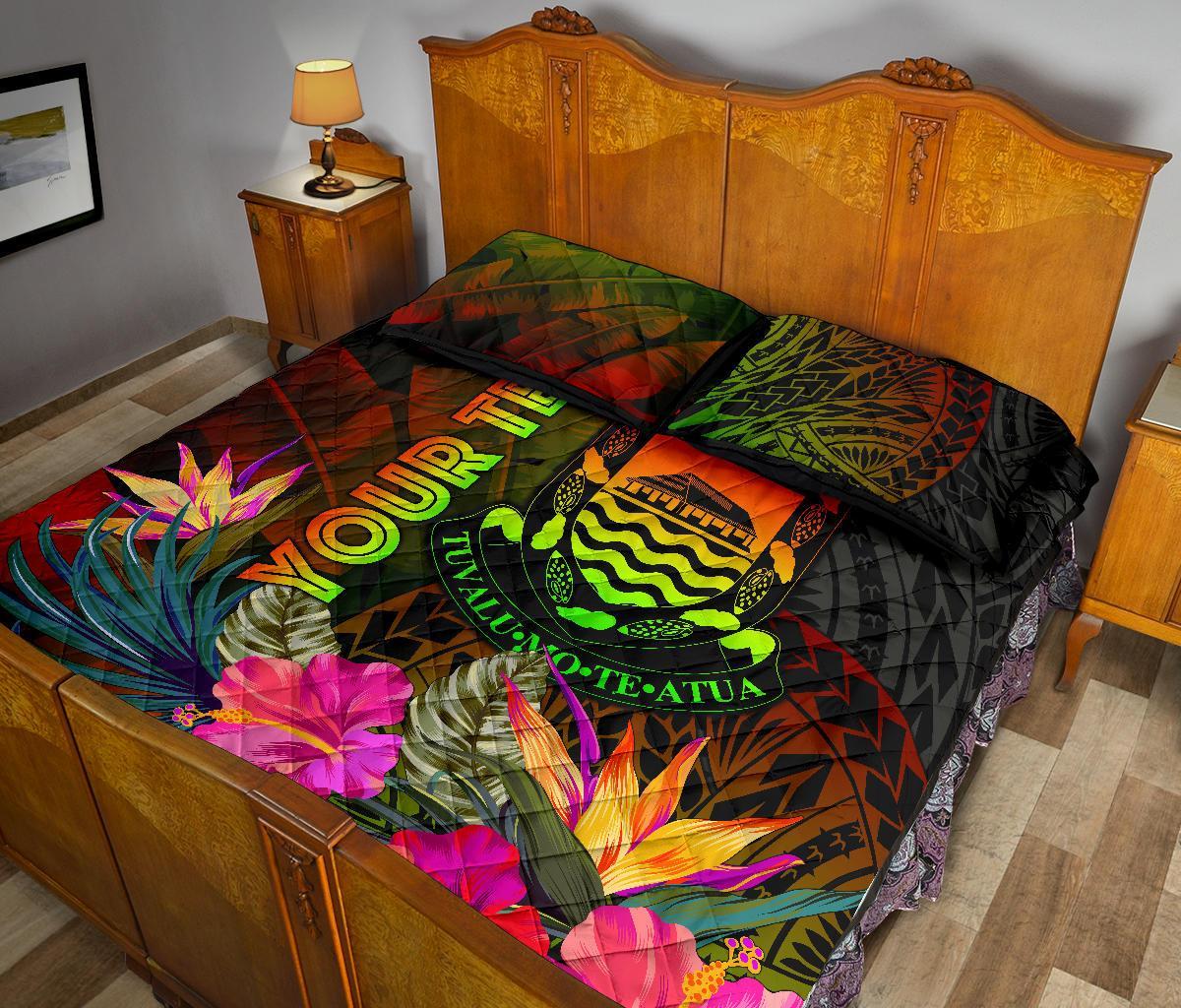 Tuvalu Polynesian Personalised Quilt Bed Set - Hibiscus and Banana Leaves - Polynesian Pride