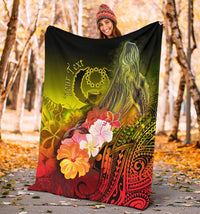 Pohnpei Custom Personalised Premium Blanket - Humpback Whale with Tropical Flowers (Yellow) - Polynesian Pride