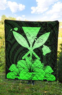 Hawaiian Kanaka Premium Quilt Hibiscus Polynesian Love Green - Polynesian Pride