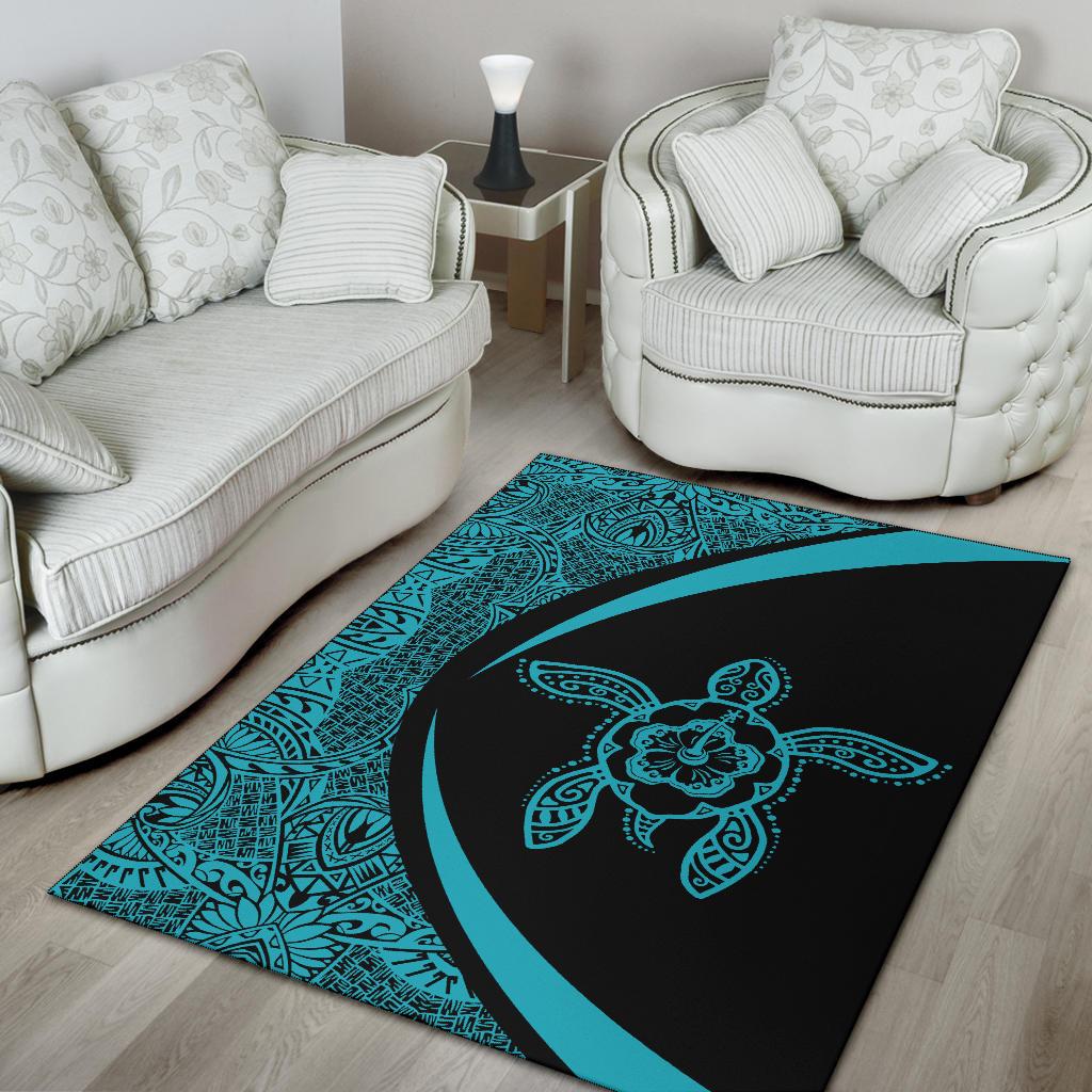 Hawaii Turtle Polynesian Area Rug Circle Style Blue - Polynesian Pride