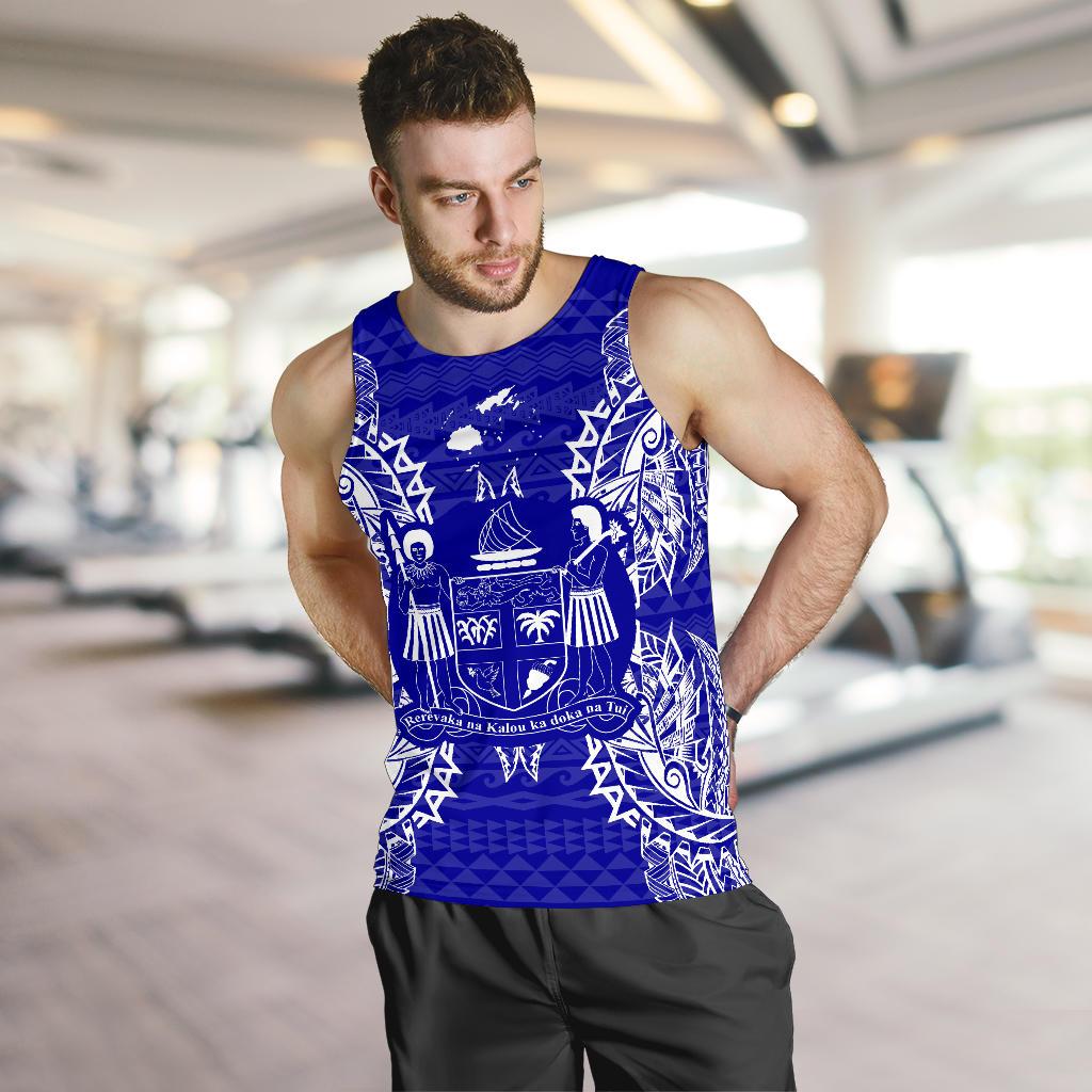 Fiji Polynesian Men Tank Top Map Blue - Polynesian Pride