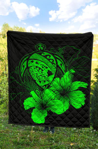 Hawaii Hibiscus Premium Quilt - Turtle Map - Green - Polynesian Pride