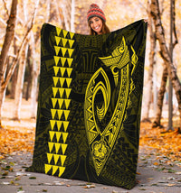 Hawaii Kakau Makau Fish Hook Polynesian Premium Blanket - Yellow - Polynesian Pride