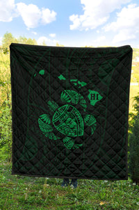 Hawaii Turtle Hibicus Map Premium Quilt - Green - Polynesian Pride