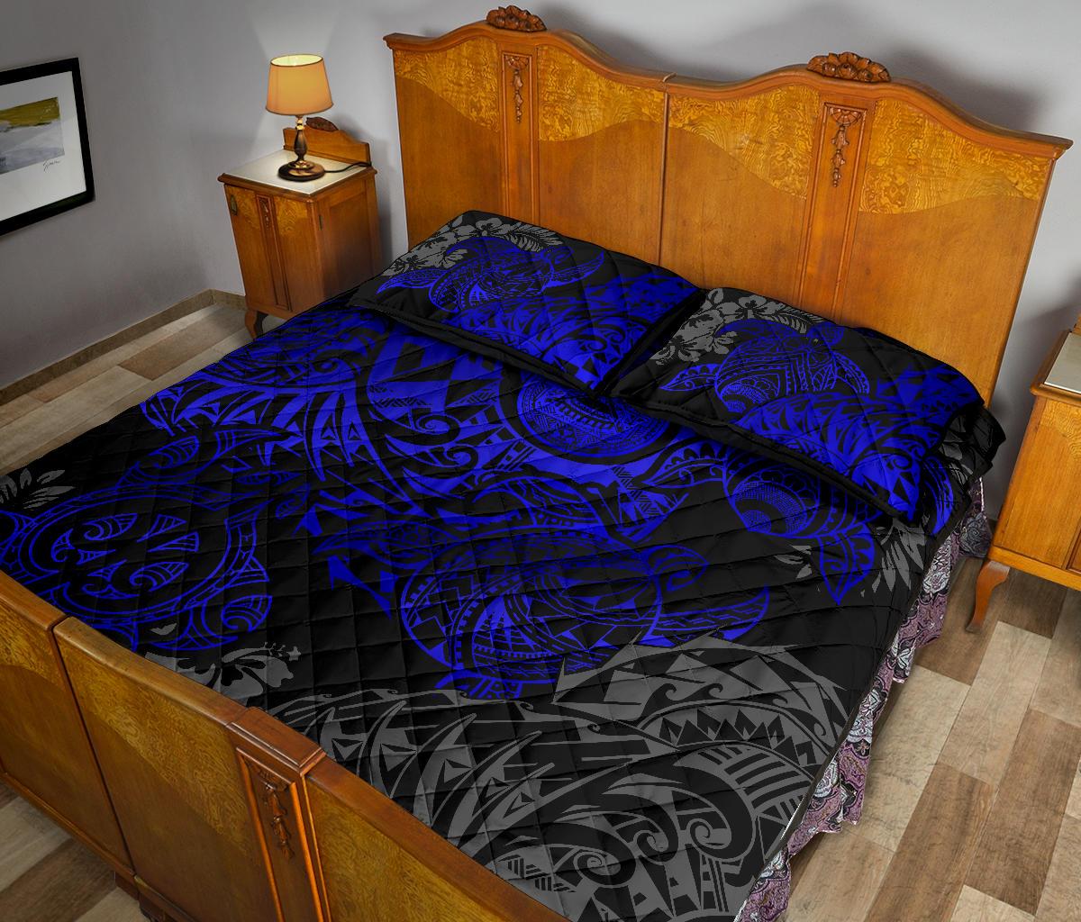 American Samoa Polynesian Quilt Bed Set - American Samoa Blue Seal Turtle - Polynesian Pride
