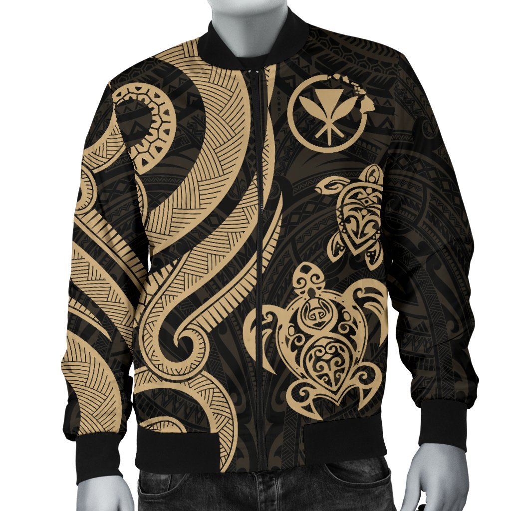 Polynesian Hawaii Men Bomber Jacket - Gold Tentacle Turtle - Polynesian Pride
