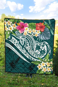 Tonga Polynesian Premium Quilt - Summer Plumeria (Turquoise) - Polynesian Pride