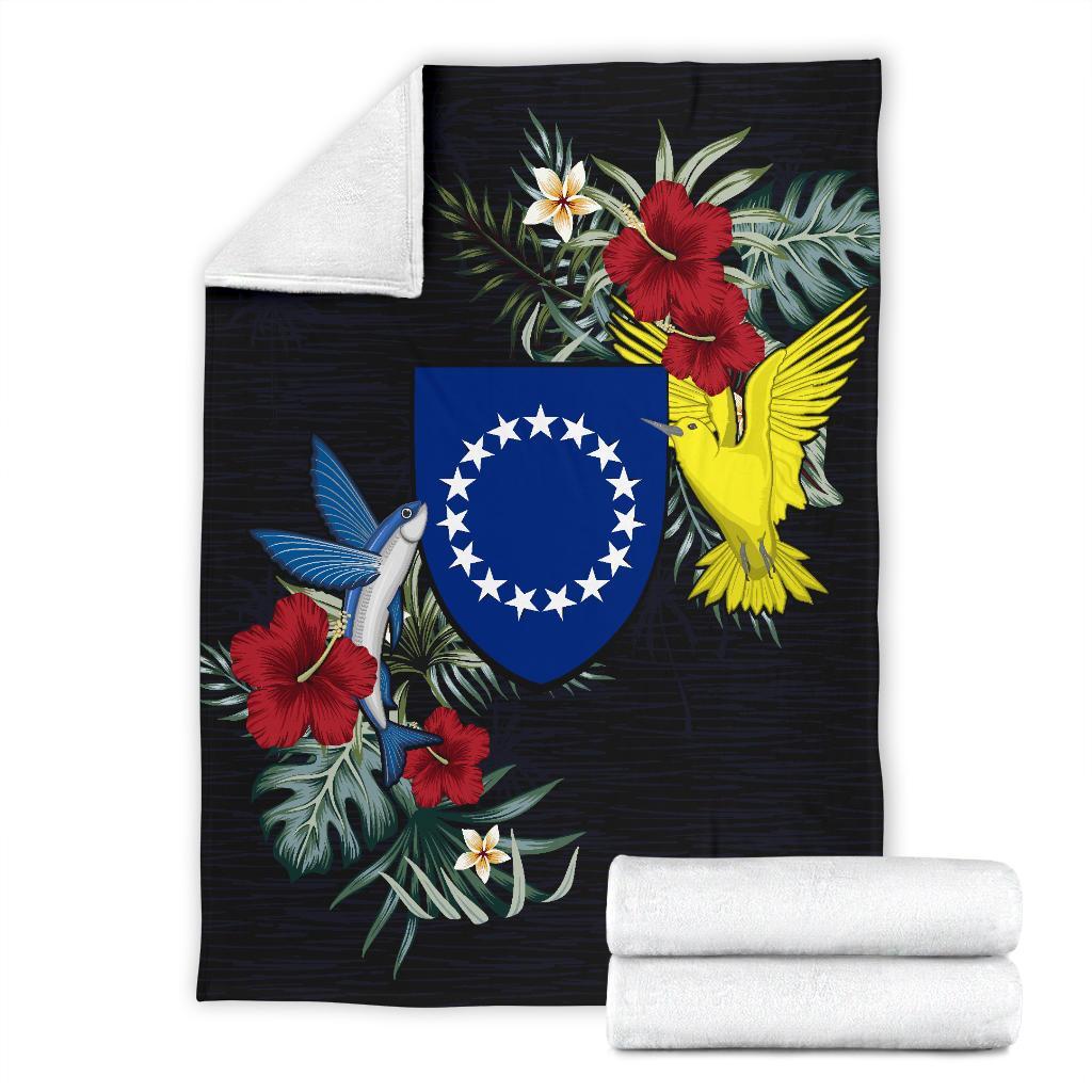 Cook Islands Hibiscus Coat of Arms Premium Blanket White - Polynesian Pride