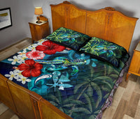 Kanaka Maoli (Hawaiian) Quilt Bed Set - Ocean Turtle Coconut Tree And Hibiscus - Polynesian Pride