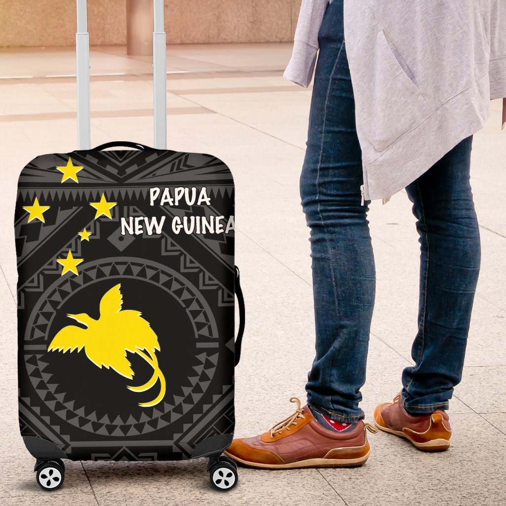 Papua New Guinea Luggage Covers - Flag With Polynesian Patterns (Black) - Polynesian Pride