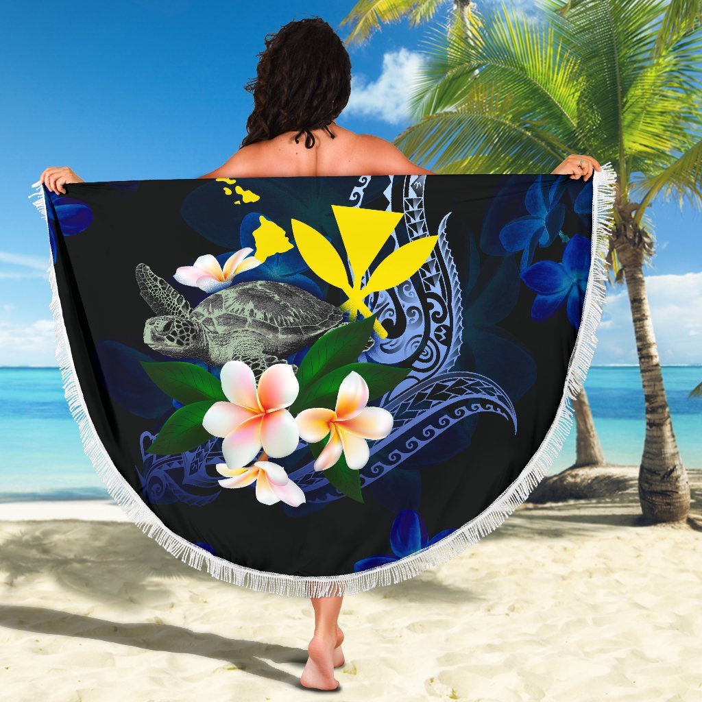 Hawaii Polynesian Beach Blanket - Turtle With Plumeria Flowers - Polynesian Pride
